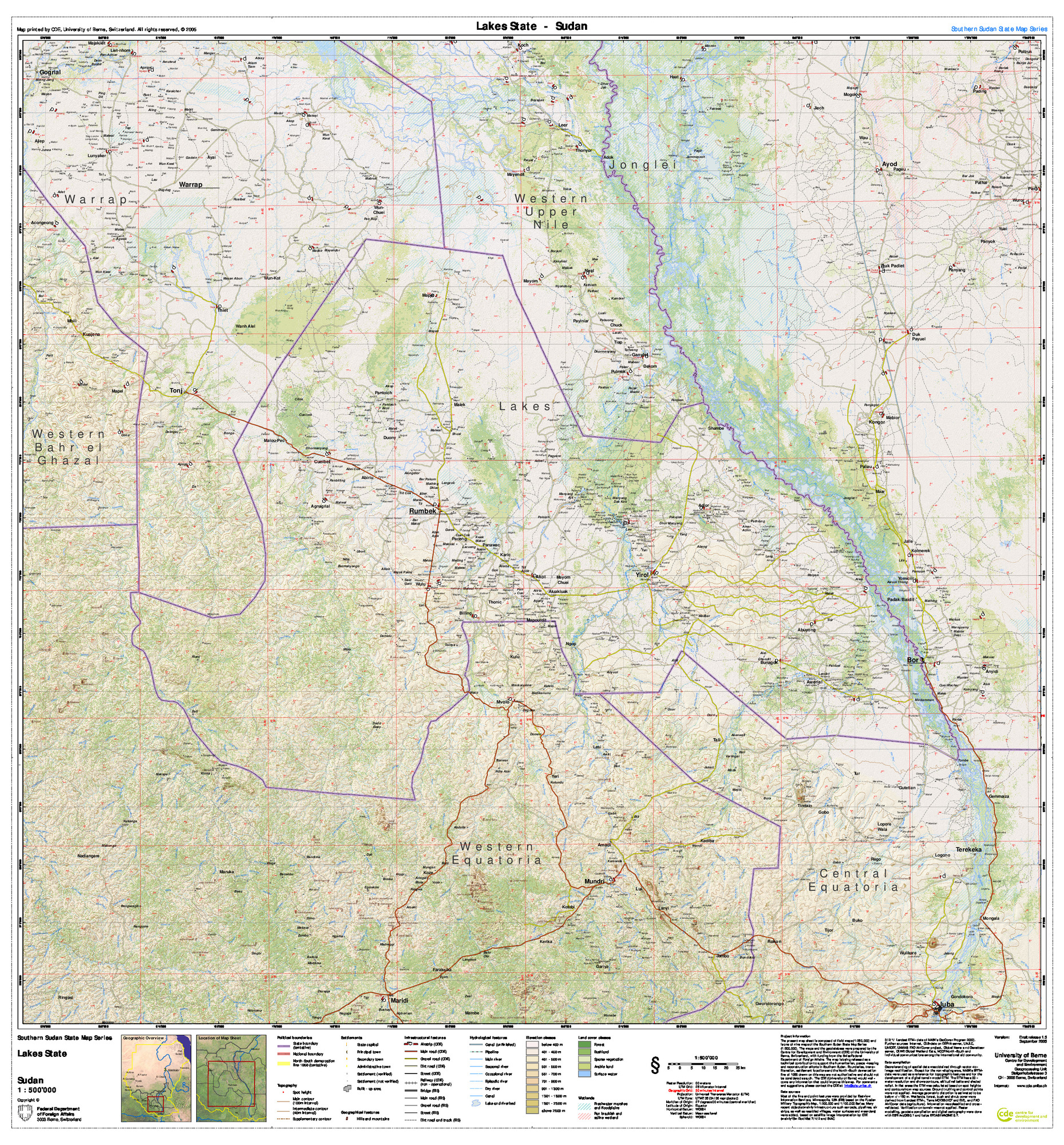 (image for) Southern Sudan States 1:500,000 Lakes state - Click Image to Close